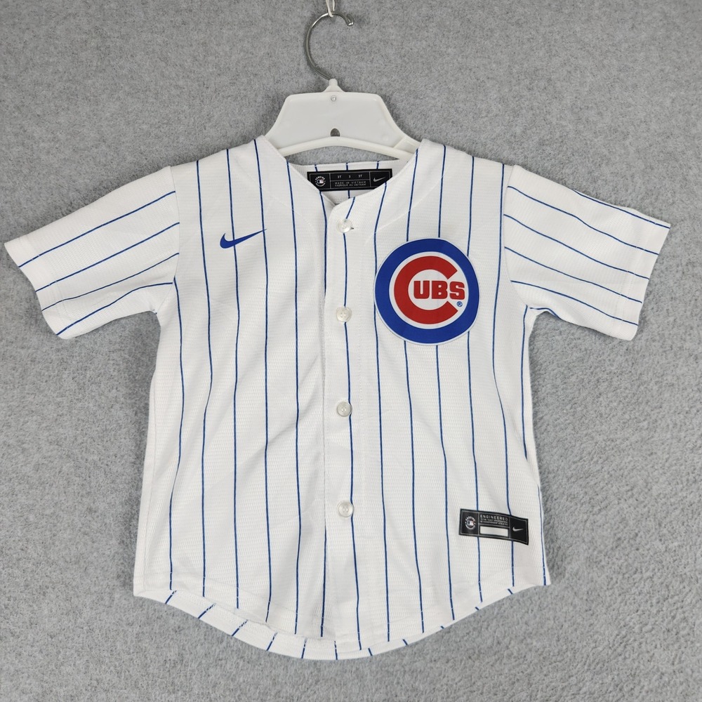 Chicago Cubs Jersey Kids 3T White Nike MLB Baseball Pinstripe Button Front